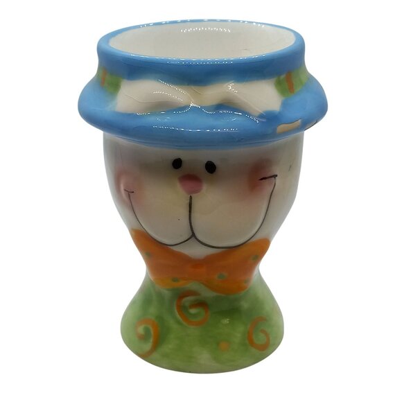 Easter Bunny Egg Cup Hand-Painted Ceramic Decoration Vintage - Picture 1 of 5